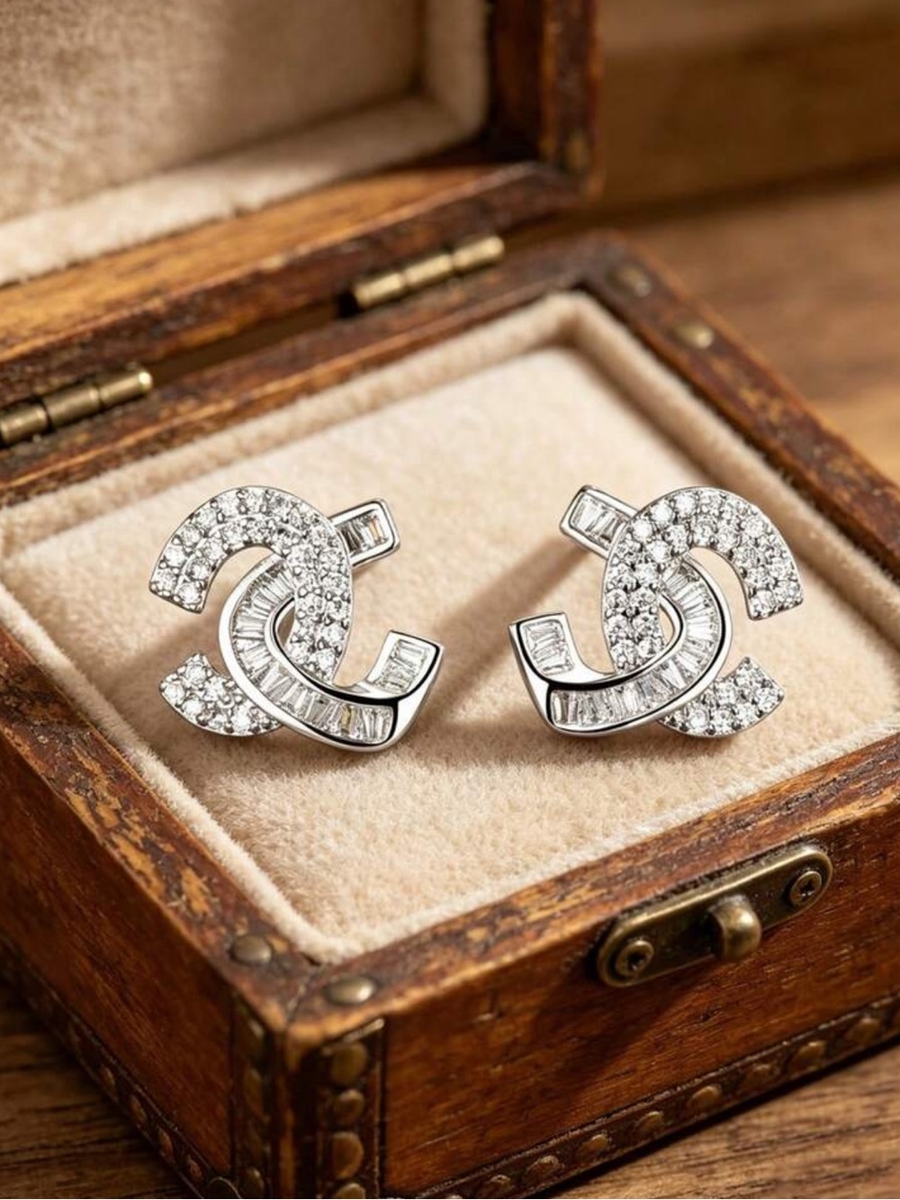 Interlocking Crystal Stud Earrings in Sparkling Silver